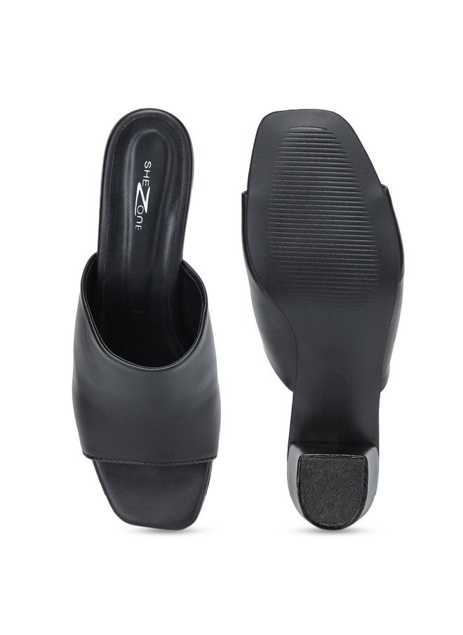 She Zone Shezone Black Block Mules for Women - Image 5