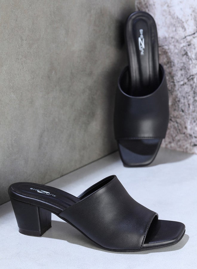 She Zone Shezone Black Block Mules for Women - Image 1