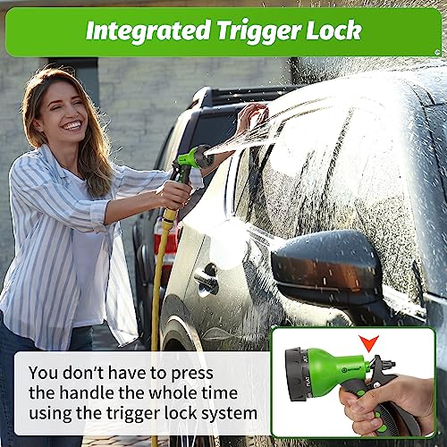 AUTOMAN-Garden-Hose-Nozzle,ABS Water Spray Nozzle with Heavy Duty 7 Adjustable Watering Patterns,Slip Resistant for Watering Plants,Lawn& Garden,Washing Cars,Cleaning,Showering Pets - Green - Image 4