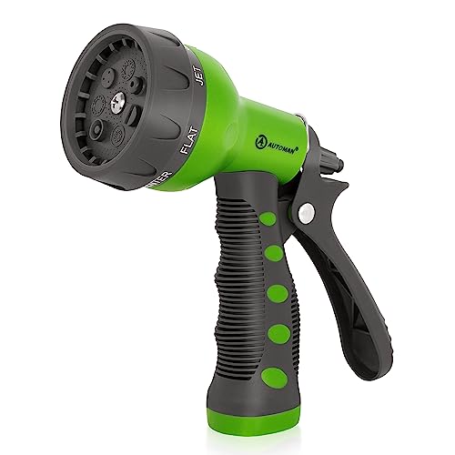 AUTOMAN-Garden-Hose-Nozzle,ABS Water Spray Nozzle with Heavy Duty 7 Adjustable Watering Patterns,Slip Resistant for Watering Plants,Lawn& Garden,Washing Cars,Cleaning,Showering Pets - Green - Image 1