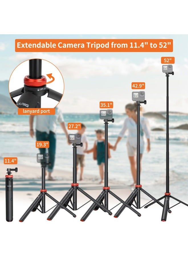 UURIG Extendable Selfie Stick Tripod for GoPro Max Hero 10 9 8 7 6 5 4, DJI Osmo Action, Insta 360 One R and More Action Camera（50.7''） - Image 2
