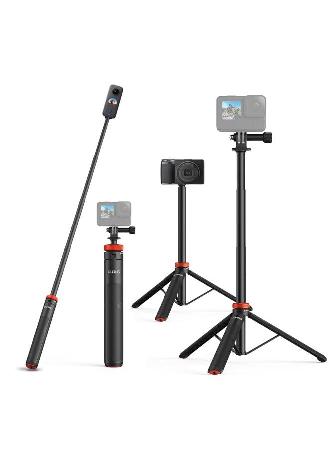 UURIG Extendable Selfie Stick Tripod for GoPro Max Hero 10 9 8 7 6 5 4, DJI Osmo Action, Insta 360 One R and More Action Camera（50.7''） - Image 1
