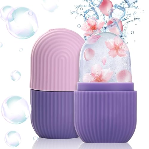 XML Ice Face Roller Silicone Facial Cube for Eyes Neck Massage Remove Dark Circle Pore Shrink Face Skin Care Ice Pack Mould for Knee,Back Pain Relief,Injuries Beauty Tools (3-purple Ice Roller) - Image 1