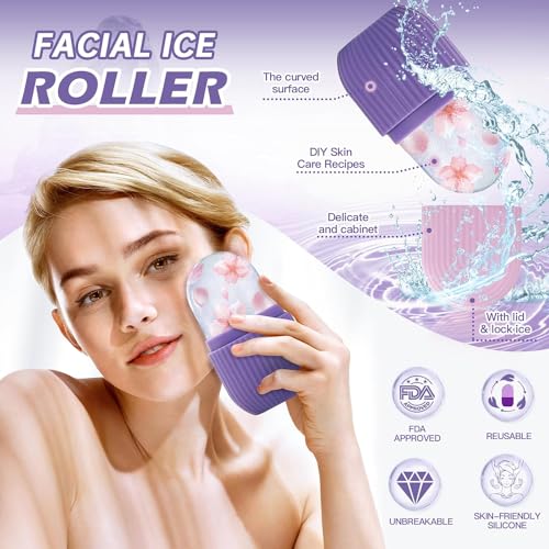 XML Ice Face Roller Silicone Facial Cube for Eyes Neck Massage Remove Dark Circle Pore Shrink Face Skin Care Ice Pack Mould for Knee,Back Pain Relief,Injuries Beauty Tools (3-purple Ice Roller) - Image 4