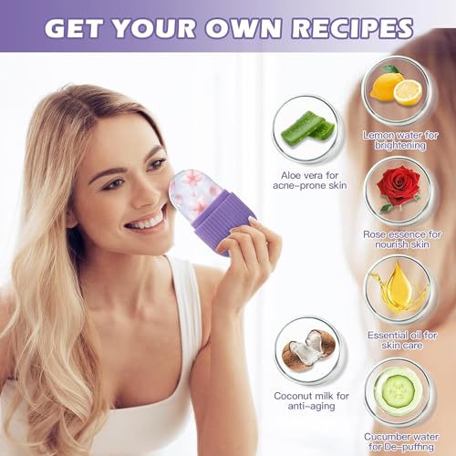 XML Ice Face Roller Silicone Facial Cube for Eyes Neck Massage Remove Dark Circle Pore Shrink Face Skin Care Ice Pack Mould for Knee,Back Pain Relief,Injuries Beauty Tools (3-purple Ice Roller) - Image 5