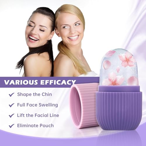XML Ice Face Roller Silicone Facial Cube for Eyes Neck Massage Remove Dark Circle Pore Shrink Face Skin Care Ice Pack Mould for Knee,Back Pain Relief,Injuries Beauty Tools (3-purple Ice Roller) - Image 2