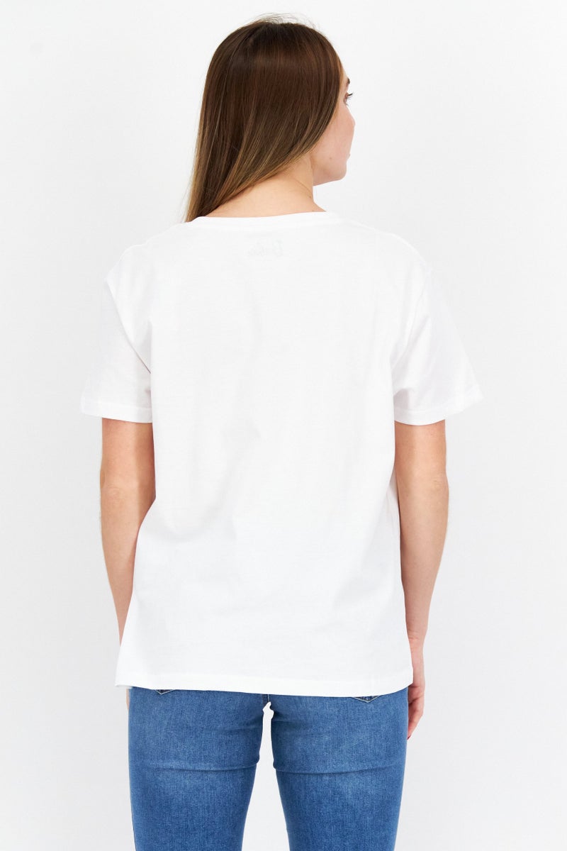 Barbie Women Oversized Crew Neck Short Sleeve Graphic T-Shirt, White - Image 3