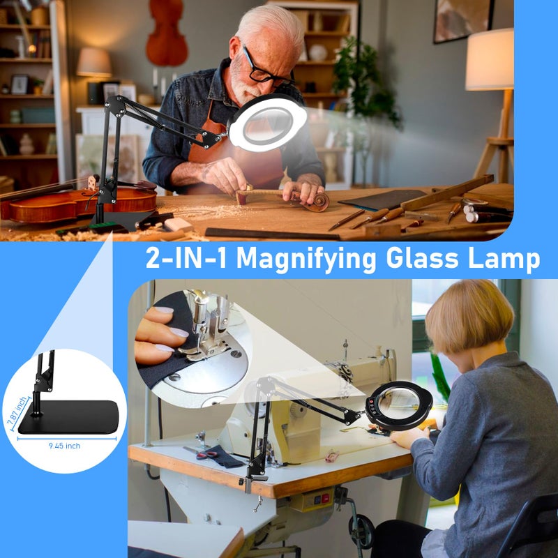 Jaenmsa 10X Magnifying Glass with Light and Stand, LED Desk Lamp with Base and Clamp, 5 Color Mode, 10 Dimmable Levels, Hands Free for Reading Crafts Jewelry Sewing Close Work - Image 5