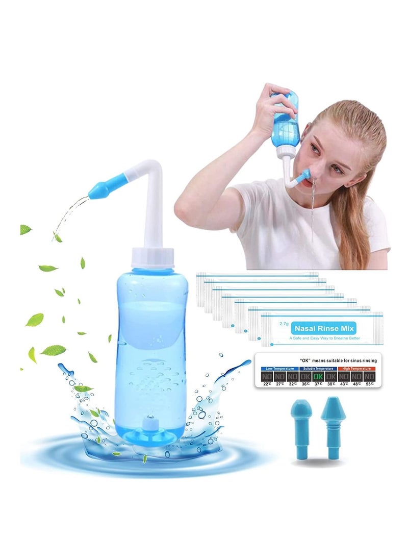 THRONE Nasal Wash Bottle 300ml 30 Packs Nasal Wash Salt Thermometer Stick Sinus Rinse Bottle Neti Bot Nasal Irrigation Device for Flu Allergy and Inflammation - Image 1
