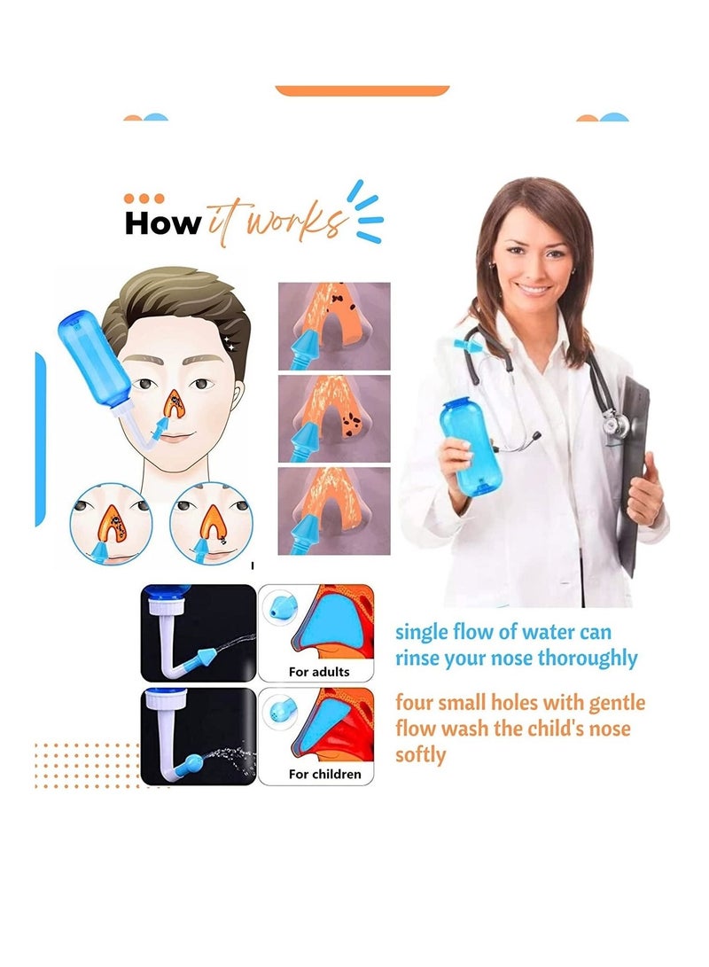 THRONE Nasal Wash Bottle 300ml 30 Packs Nasal Wash Salt Thermometer Stick Sinus Rinse Bottle Neti Bot Nasal Irrigation Device for Flu Allergy and Inflammation - Image 2