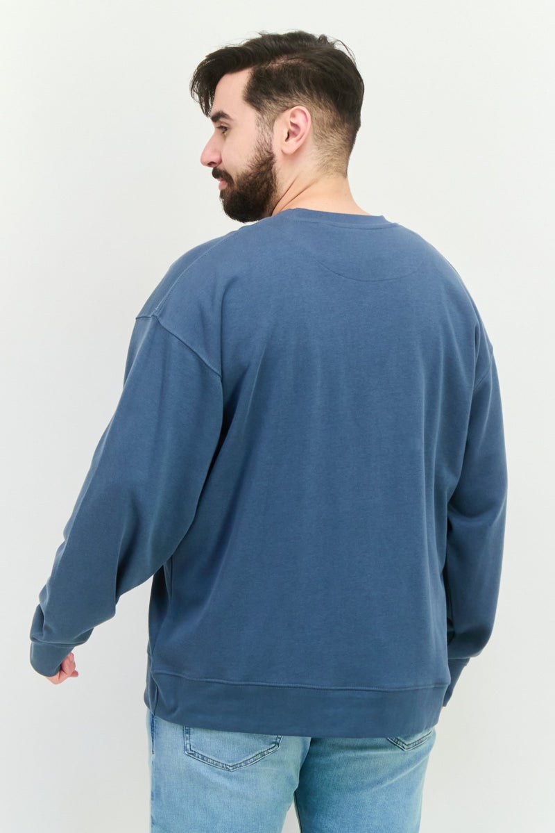 Established Redefining Essentials Men Crew Neck Long Sleeves Brand Logo Sweatshirt, Slate Blue - Image 3
