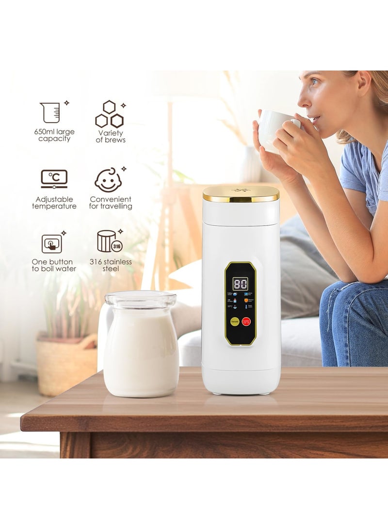 SYOSI 650ml Portable Electric Kettle, Travel Water Boiler with 316 Stainless Steel Liner, 6 Temperature Settings, Auto Shut-Off and Boil-Dry Protection, BPA-Free Small Kettle for Office, Hotel, Camping Use - Image 2
