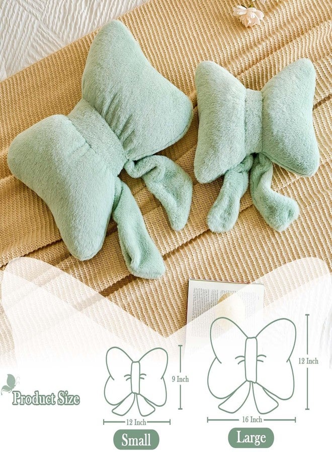 Lfsaaj Bow Throw Pillow, Bow Decorative Pillows, Aesthetic Room Decor Bow Pillows, Cute Coquette Bow Shaped Plush Lumbar Pillow for Bed Couch Living (Sage Green 12 Inch) - Image 2