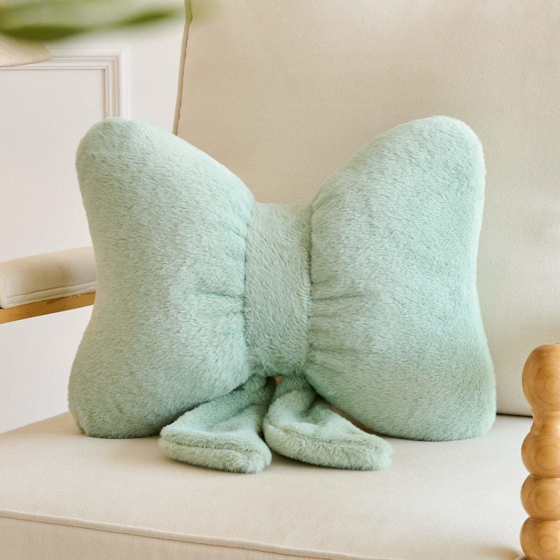 Lfsaaj Bow Throw Pillow, Bow Decorative Pillows, Aesthetic Room Decor Bow Pillows, Cute Coquette Bow Shaped Plush Lumbar Pillow for Bed Couch Living (Sage Green 12 Inch) - Image 1