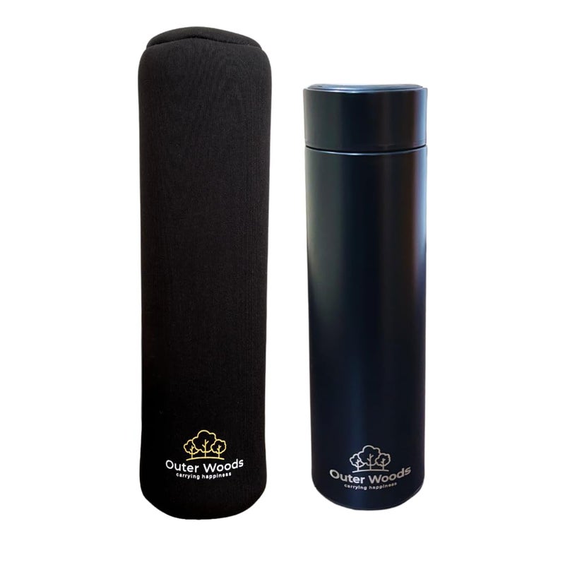 Outer Woods Outer Woods Premium Insulated Thermos Flask with Neoprene Carry Case 12 Hours Hot Cold 450ml Stainless Steel Bottle Insulated Bottle Carry Milk Tea Coffee Juice Soup and More