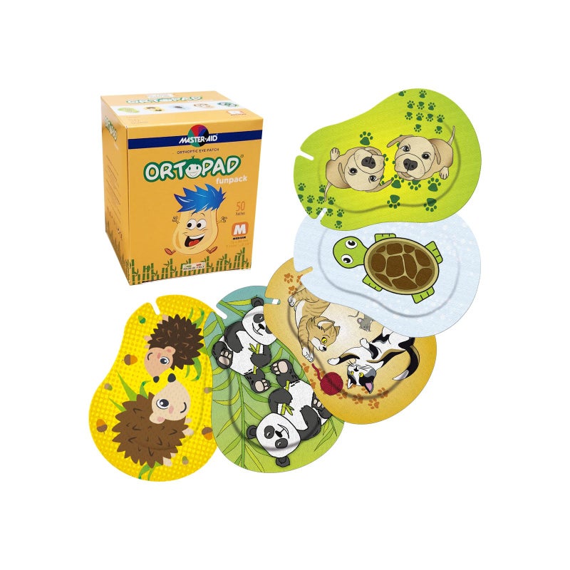Ortopad Bamboo Fun Pack Eye Patches 50Box Medium Size 24 yrs Hedgehog Pack