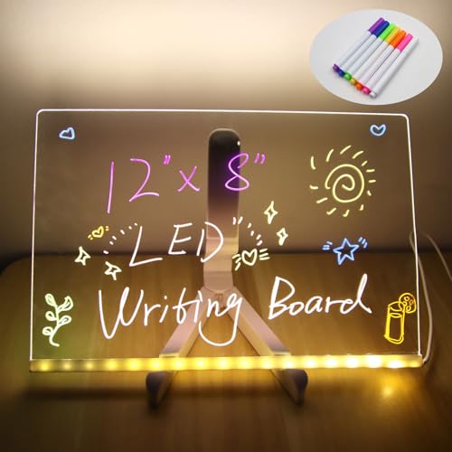 Gihunk LED Note Board with Colors Acrylic Dry Erase Board with Light and Stand Glow Memo Letter Board Note Glass Led White Board with 7 Pen for Office School Home - Image 1