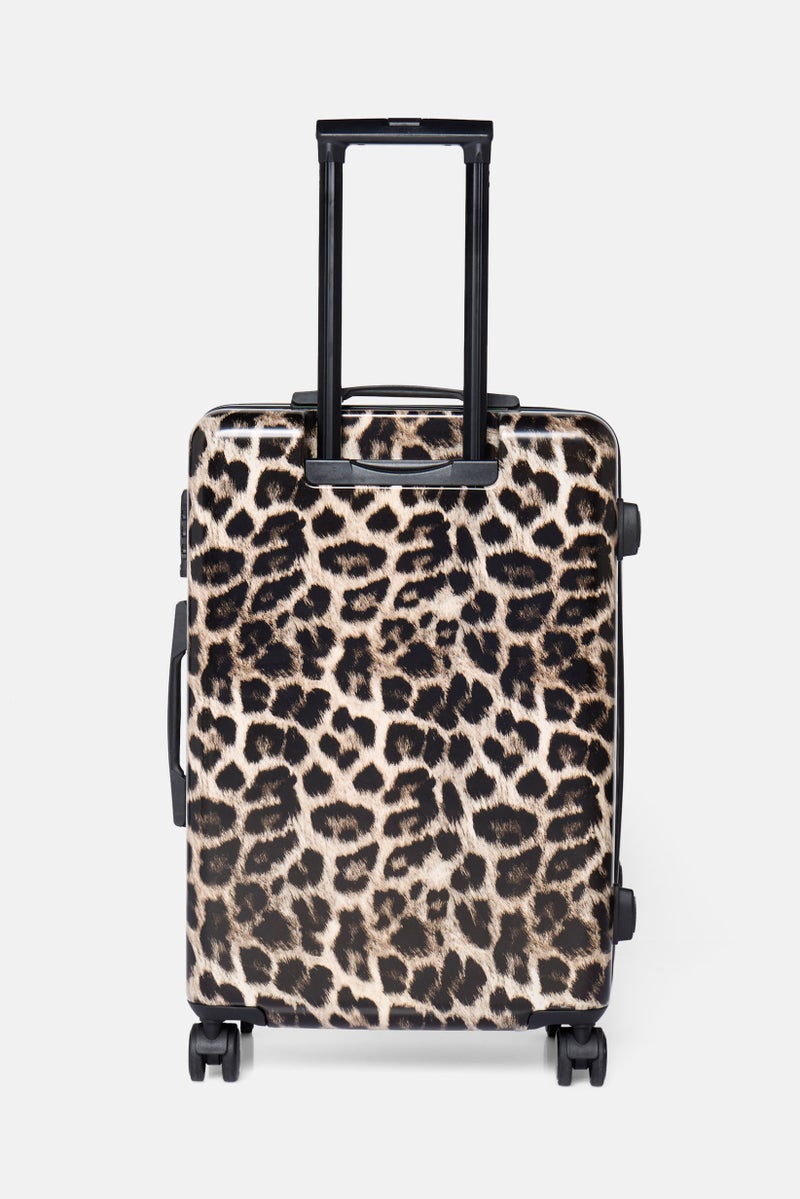 bebe 24 Inch Hardshell Leopard Print Check In Spinner Luggage, Black  - Image 2