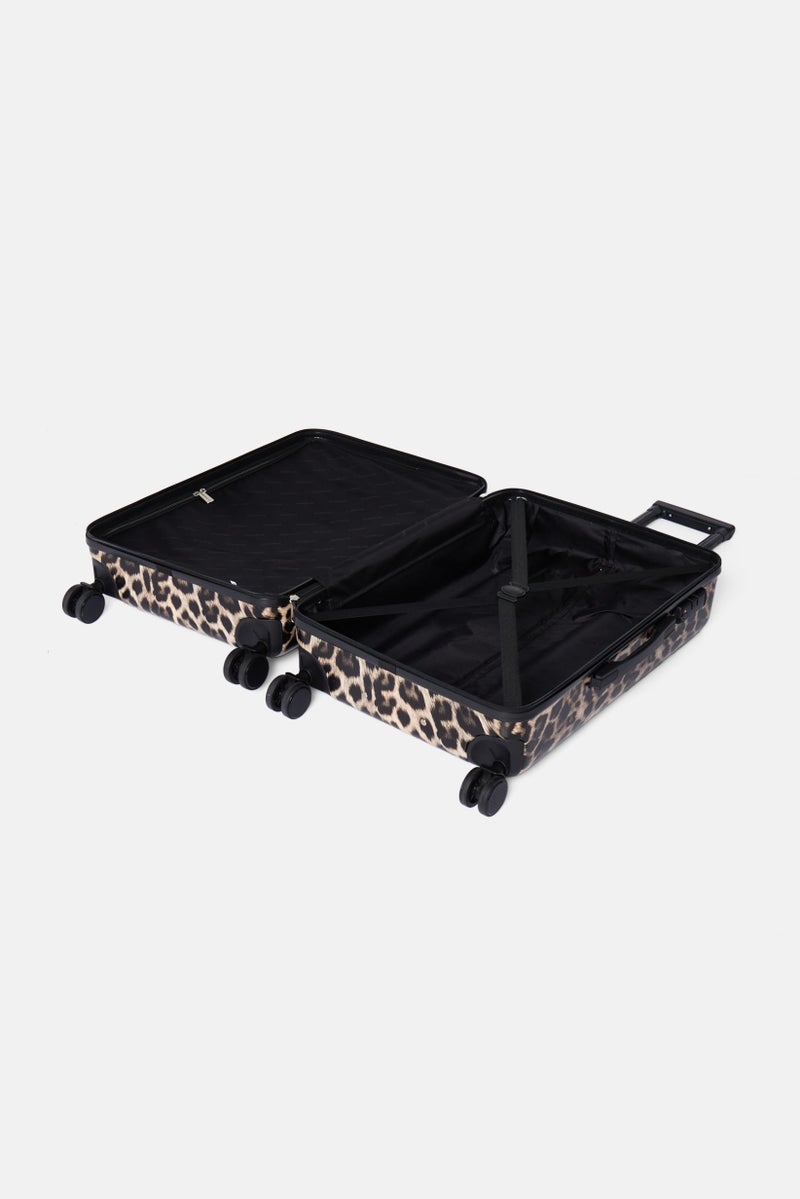 bebe 24 Inch Hardshell Leopard Print Check In Spinner Luggage, Black  - Image 5
