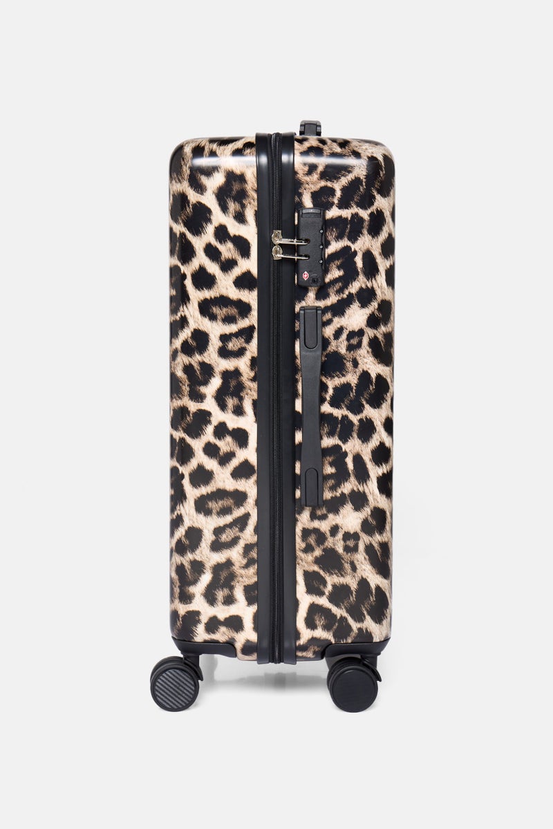 bebe 24 Inch Hardshell Leopard Print Check In Spinner Luggage, Black  - Image 3