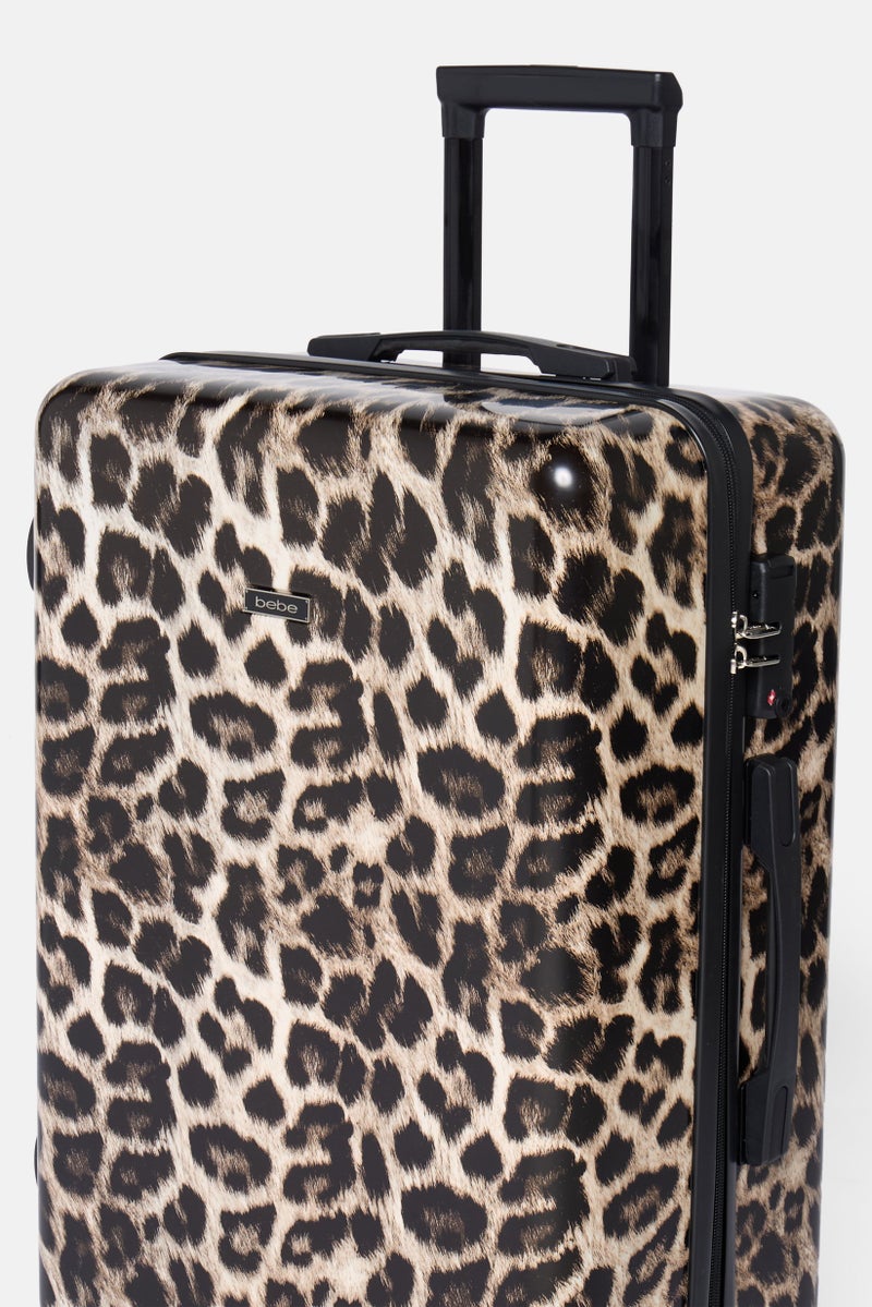 bebe 24 Inch Hardshell Leopard Print Check In Spinner Luggage, Black  - Image 4