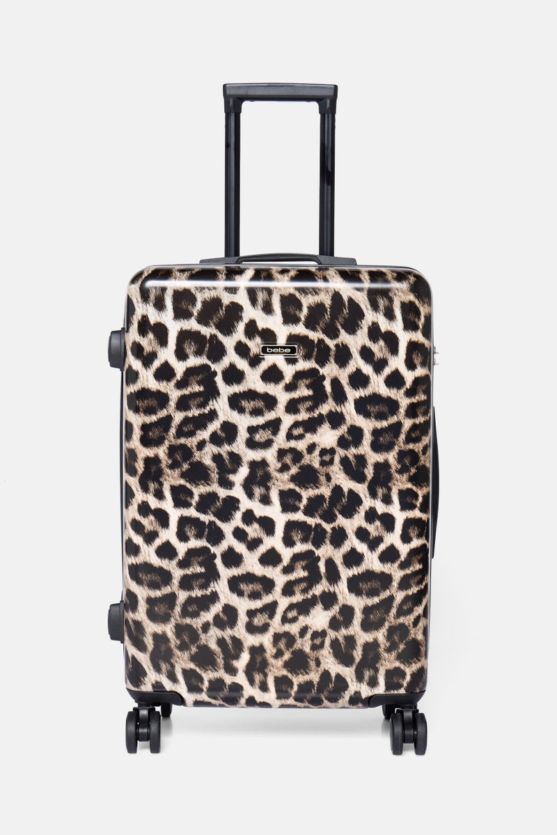 bebe 24 Inch Hardshell Leopard Print Check In Spinner Luggage, Black  - Image 1