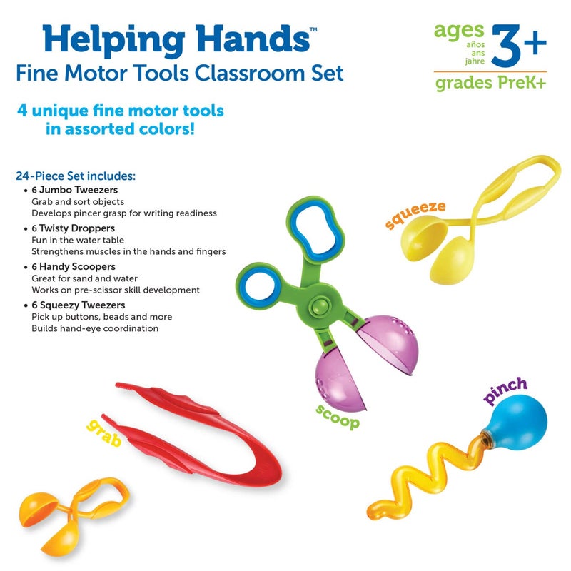 Learning Resources Helping Hands Fine Motor Tools Classroom Set - 24 Pieces Ages 3+ Preschool Learning Activities, Teacher and Classroom Must Haves, Teacher Resources for Classroom - Image 4