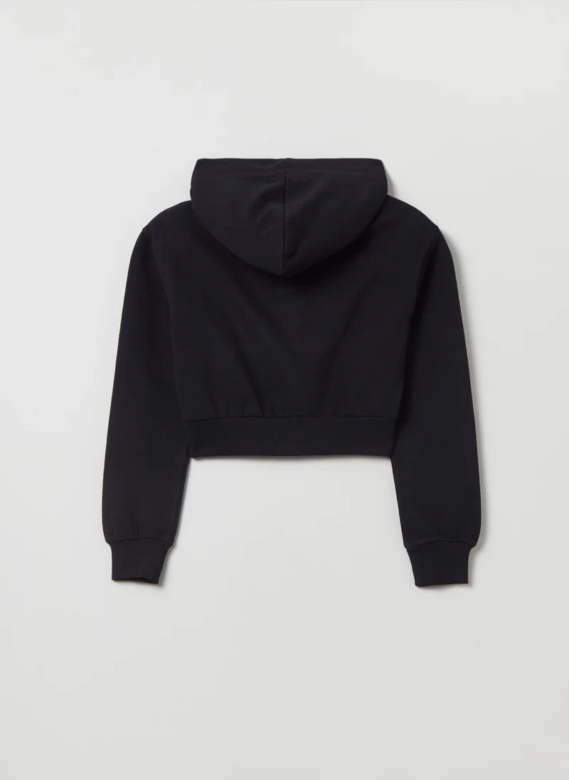 او في اس Cotton cropped full-zip jumper with hood