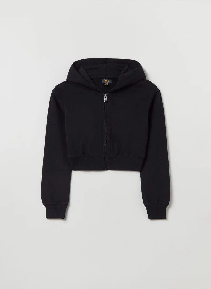 او في اس Cotton cropped full-zip jumper with hood