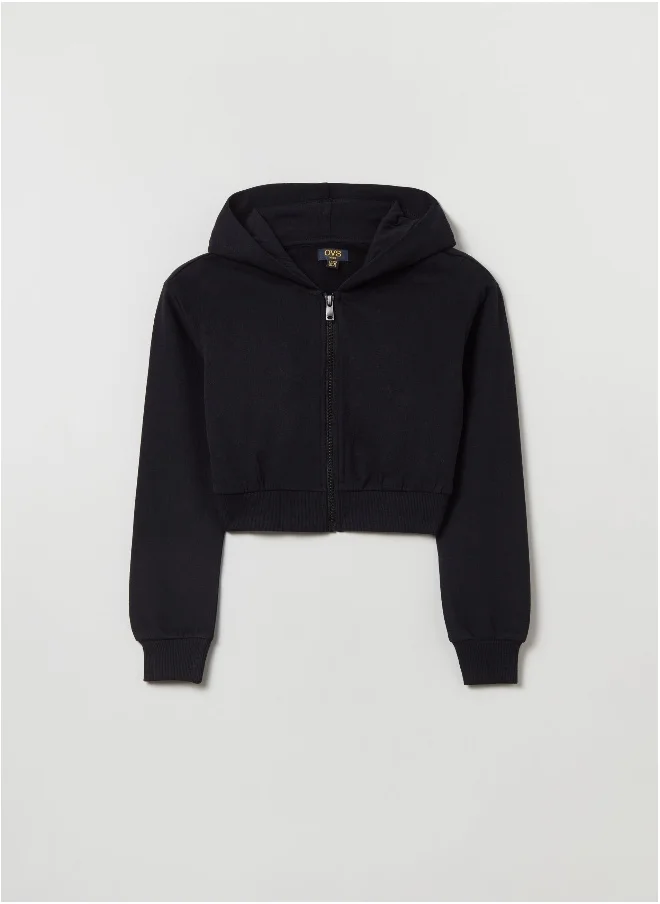 او في اس Cotton cropped full-zip jumper with hood