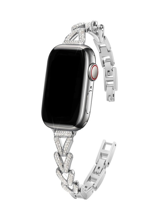 WNHTFAC Bling Wristband Compatible with Apple Watch Series 8 41mm, Diamond Stainless Steel Replacement Strap Metal Wrist Bangle Compatible with iWatch 38mm 40mm 41mm 42mm Series SE 11 10 9 8 7 6 5 4 3 2 1 - Image 1