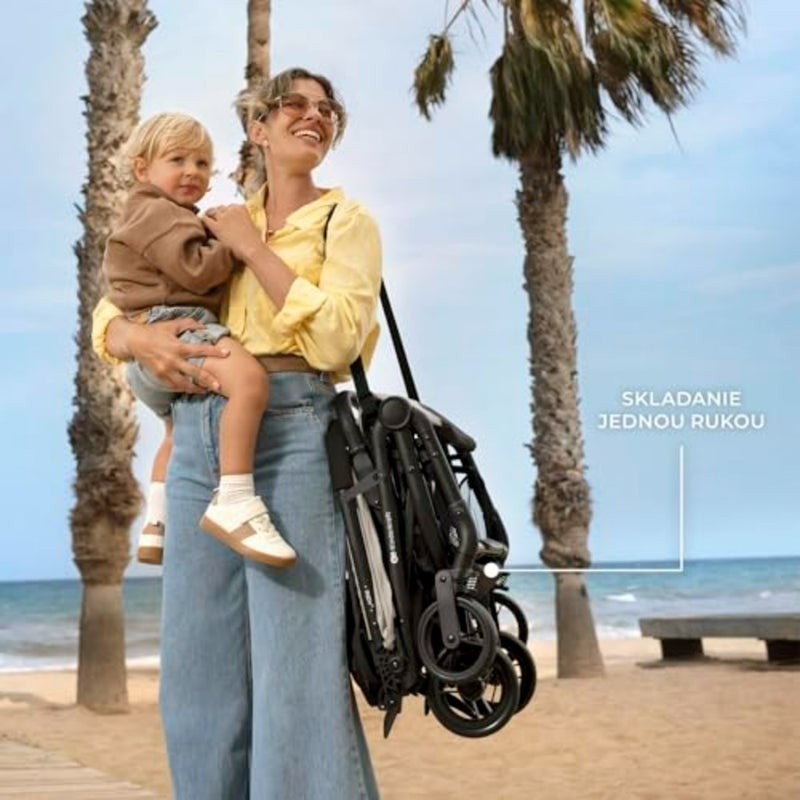 Travel buggy for newborns with aluminum frame, black finish, one-handed folding system for quick compact storage - Image 2