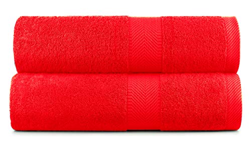 byLora BY LORA Natural Water Absorbent Bath Sheet Towel Set – Oversized, Soft, Eco-Friendly Terry Cotton Towels for Home and Spa - Red - 2-Pieces - Image 1