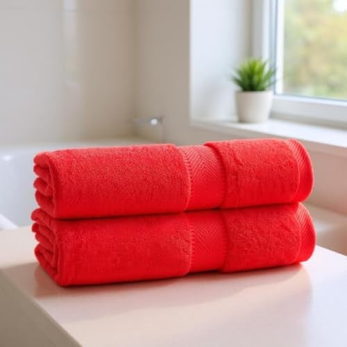 byLora BY LORA Natural Water Absorbent Bath Sheet Towel Set – Oversized, Soft, Eco-Friendly Terry Cotton Towels for Home and Spa - Red - 2-Pieces - Image 4