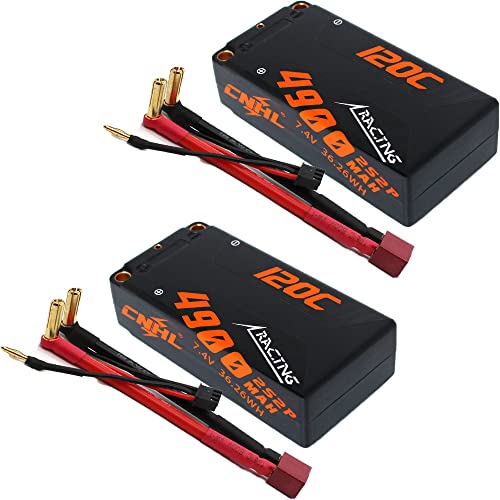 CNHL 2s Shorty Lipo Battery 4900mAh 7.4V 120C Hard Case with 5mm Bullet to T Plug for RC Car Truck Boat Truggy Buggy(2 Packs) - Image 1