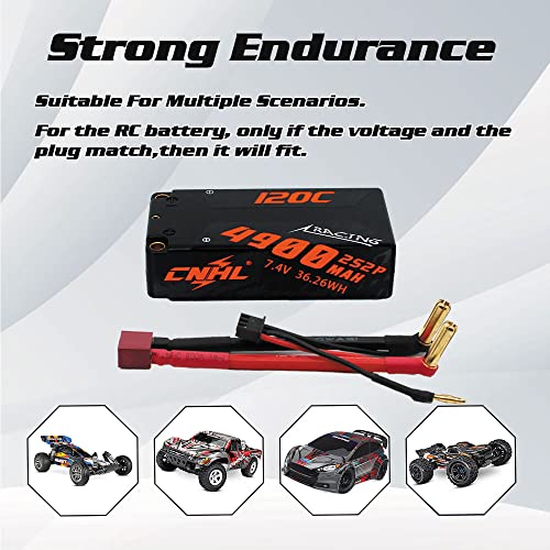 CNHL 2s Shorty Lipo Battery 4900mAh 7.4V 120C Hard Case with 5mm Bullet to T Plug for RC Car Truck Boat Truggy Buggy(2 Packs) - Image 5