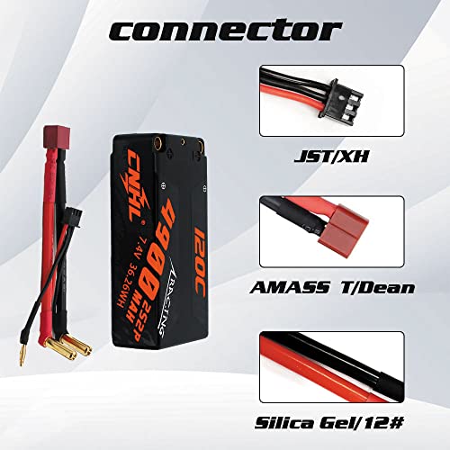 CNHL 2s Shorty Lipo Battery 4900mAh 7.4V 120C Hard Case with 5mm Bullet to T Plug for RC Car Truck Boat Truggy Buggy(2 Packs) - Image 3