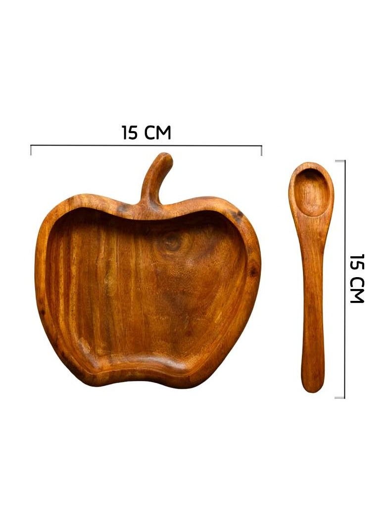 Egypt Antiques A children's food or snack dish in the form of an apple + a wooden spoon. Handmade, 100% natural colors, treated with olive oil  - Image 4