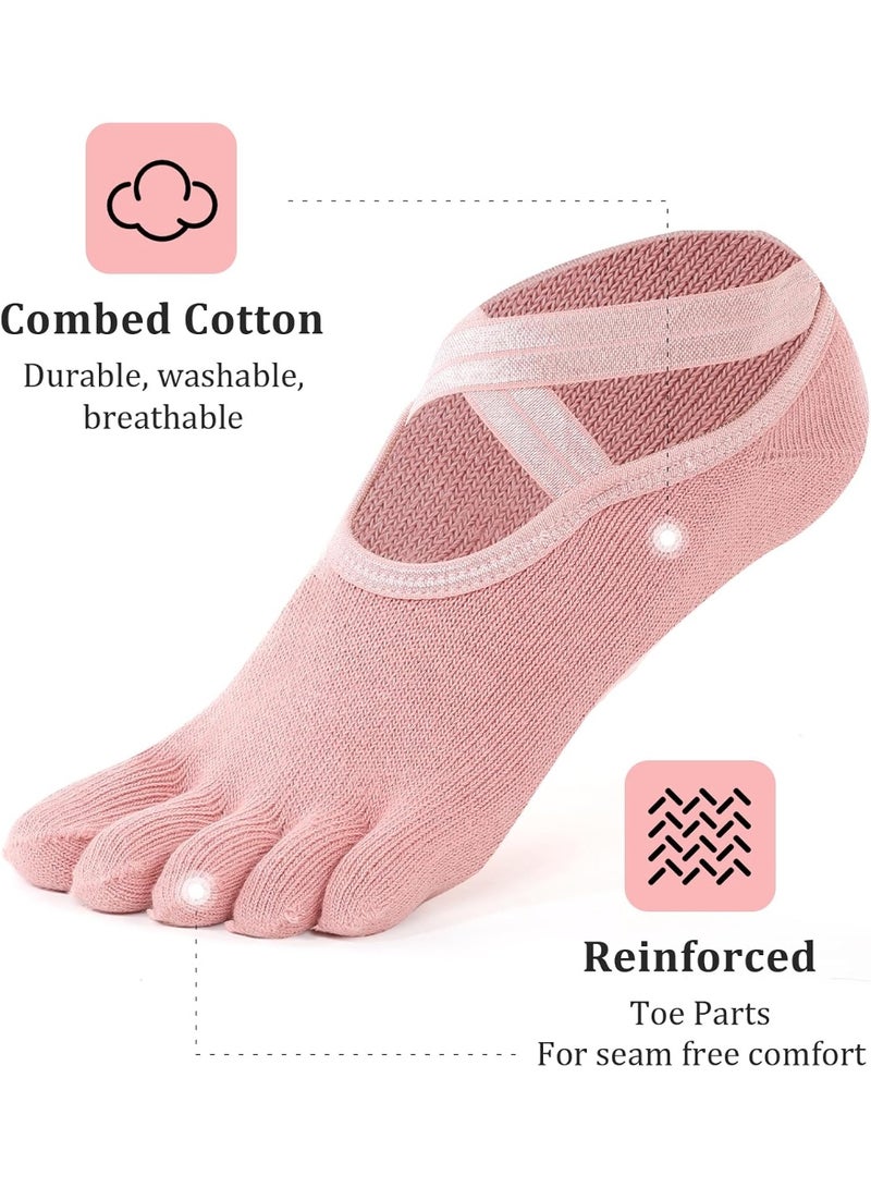 RADIANCES 2 Pairs of Yoga Socks for Women with Grips, Non-slip Sticky Pilates Sock with Toes Separated for Women, Ballet, Dance, Barefoot (Multi-colored) - Image 3