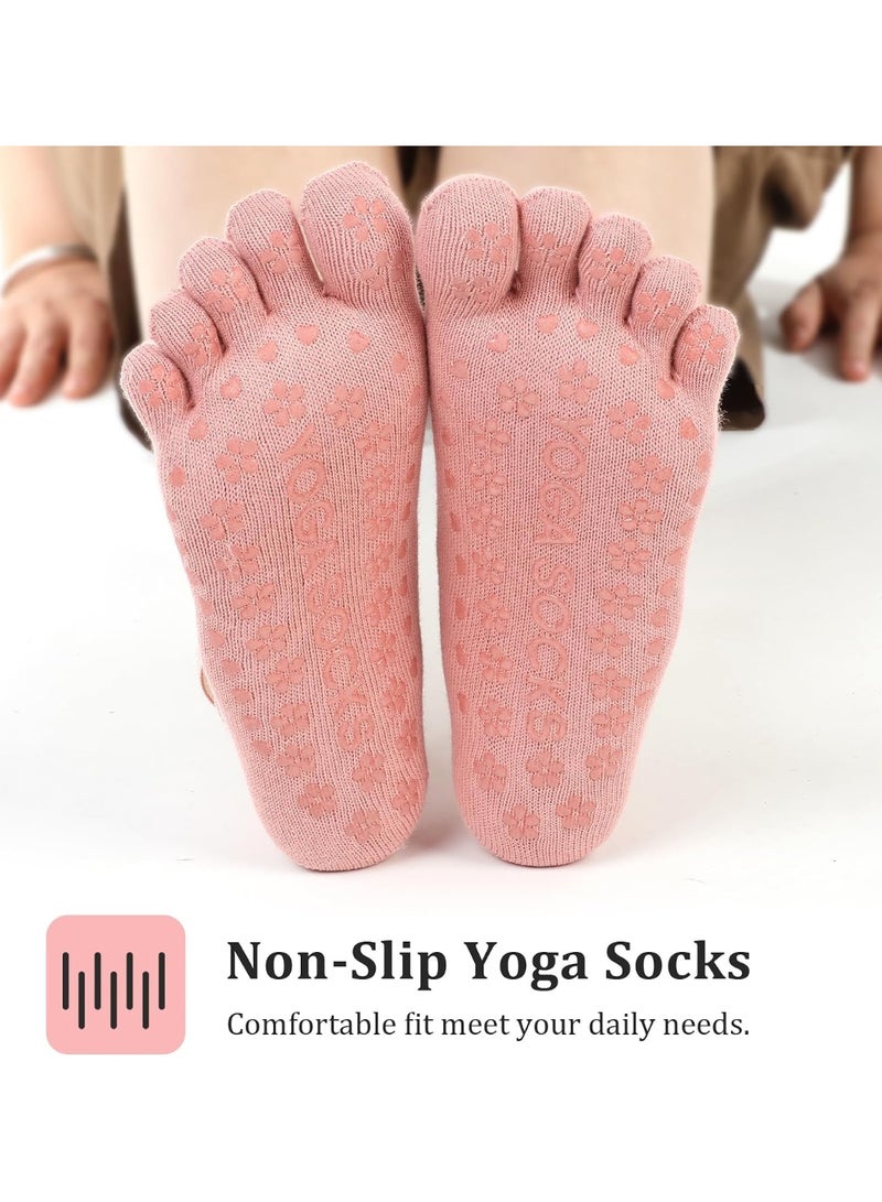 RADIANCES 2 Pairs of Yoga Socks for Women with Grips, Non-slip Sticky Pilates Sock with Toes Separated for Women, Ballet, Dance, Barefoot (Multi-colored) - Image 2