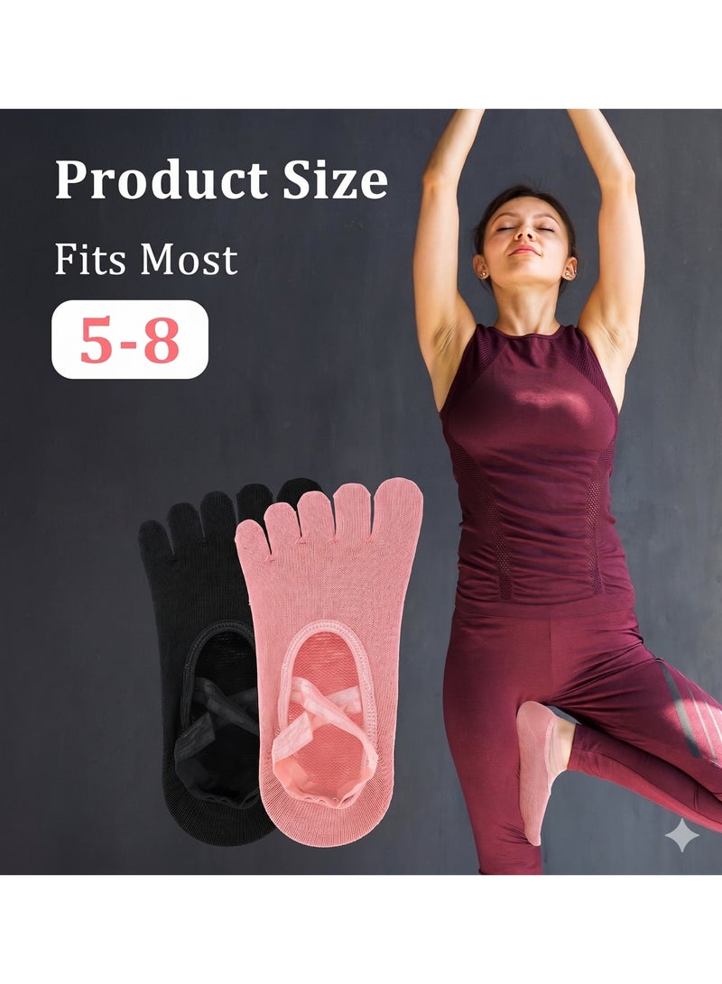 RADIANCES 2 Pairs of Yoga Socks for Women with Grips, Non-slip Sticky Pilates Sock with Toes Separated for Women, Ballet, Dance, Barefoot (Multi-colored) - Image 5