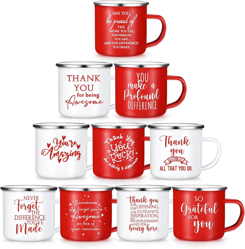 Norme 10 Pcs Thank You Gifts Mugs Employee Appreciation Gifts Bulk for Women Men 12 oz Enamel Coffee Mugs Graduation Inspirational for Staff Social Workers Coworker Teacher NurseBright ColorClassic - Image 1
