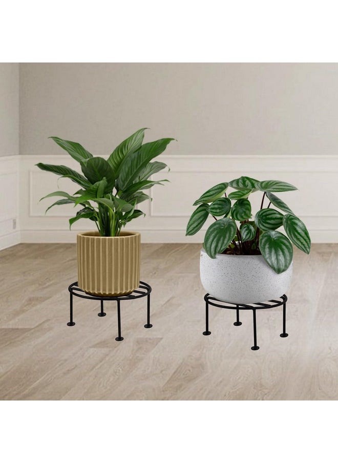 ORILEY ORILEY Plant Round Stand Galvanised Metal Flower Pot Holder Gamla Support Corner Rack Outdoor Display Shelf for Home Garden Balcony Decoration - (Pack of 2, Black)  - Image 3