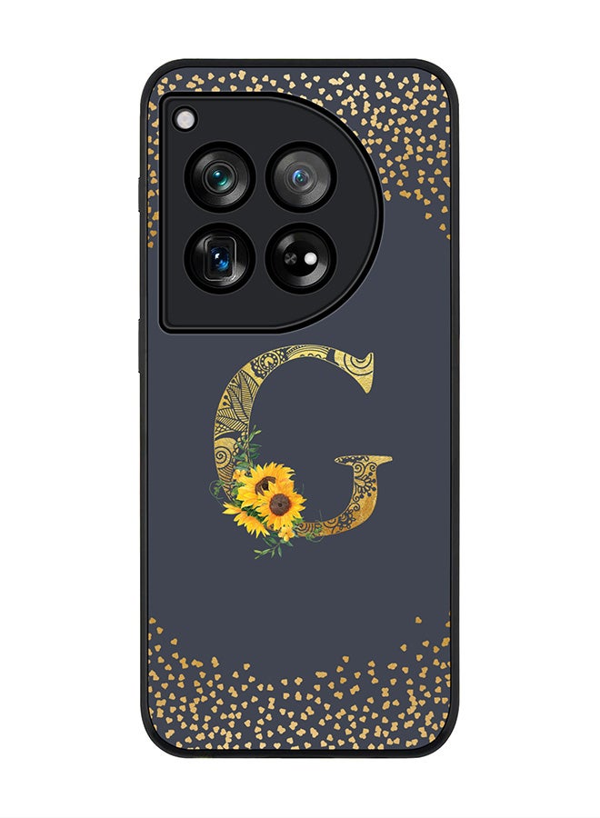 Stylizedd Rugged Black Edge Case for OnePlus 12, Slim fit Case Cover - Custom Monogram Initial Letter Mandala Floral Pattern Alphabet - G (Grey ) - Image 1