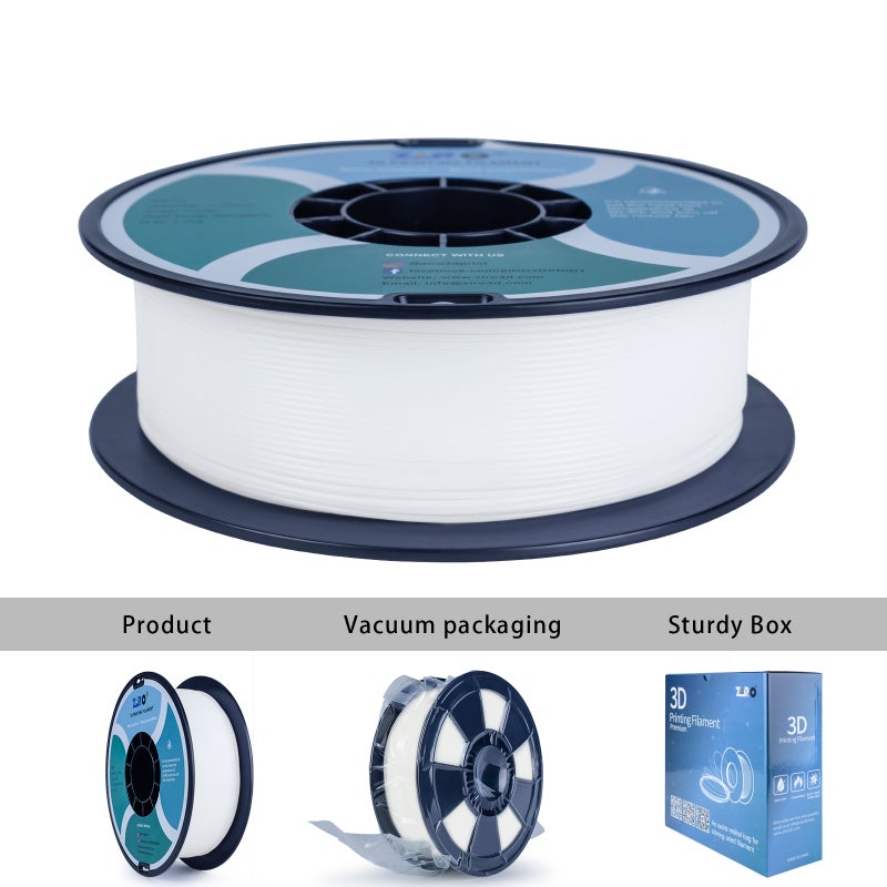 ZIRO PETG 3D Printer Filament 1.75mm Diameter 1kg Spool Low Warping No Odor White - Image 1