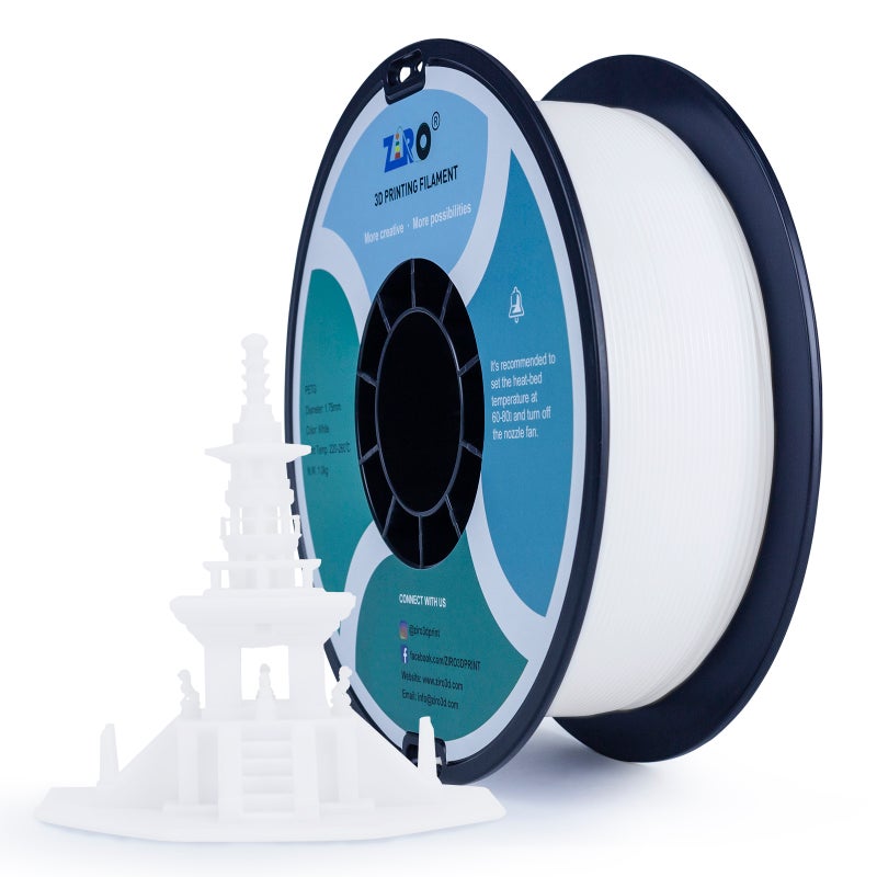 ZIRO PETG 3D Printer Filament 1.75mm Diameter 1kg Spool Low Warping No Odor White - Image 2