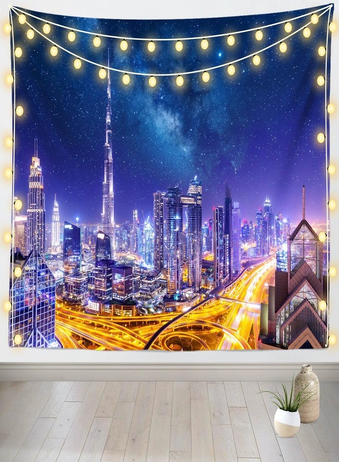 Loccor Dubai Skyscrapers Tapestry Dubai City Center Skyline Burj Khalifa Skyscrapers Stars Sky and Milky Way Tapestry Wall Hanging for Home Bedroom Living Room Wall Decor 80''x60'' - Image 5