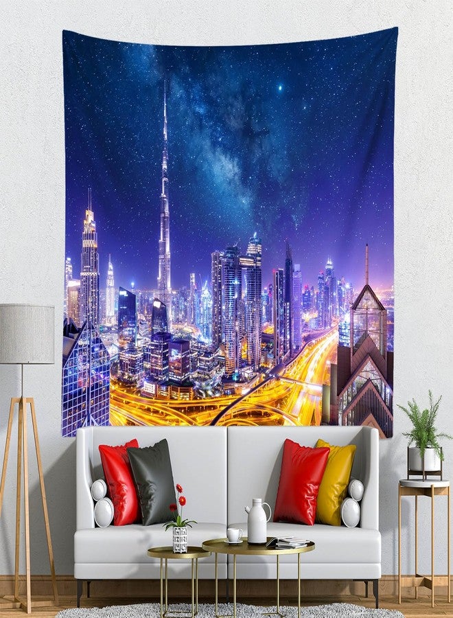 Loccor Dubai Skyscrapers Tapestry Dubai City Center Skyline Burj Khalifa Skyscrapers Stars Sky and Milky Way Tapestry Wall Hanging for Home Bedroom Living Room Wall Decor 80''x60'' - Image 4