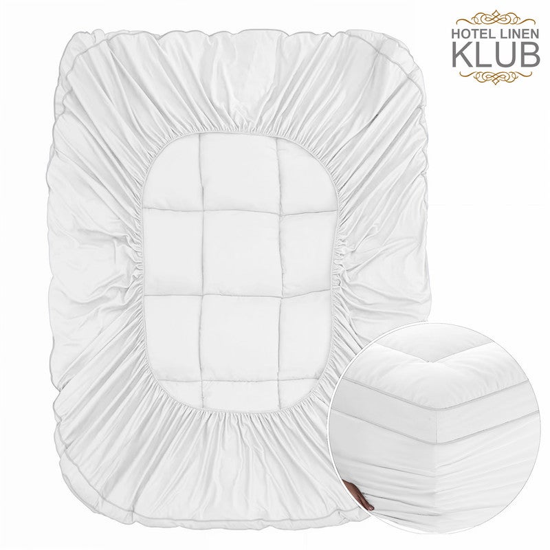 Hotel Linen Klub واقٍ للمرتبة – سميك جداً 9 سم/800 غم ميكروفايبر مع وسادة علوية، تصميم ملائم، 160 × 200 سم، أبيض – وسادة فاخرة لتخفيف آلام الظهر، جيب عميق 25–30 سم مع مرونة شاملة، ناعم ودائم - Image 4