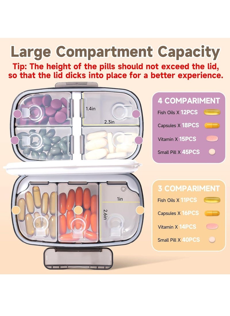 Travel Pill Organizer, Weekly Pill Dispenser 1 Time a Day, Large Pill Box, Moisture Proof 8 Compartment Pill Case, Portable Pill Holder for Medicines, Supplements and Vitamins (Black)